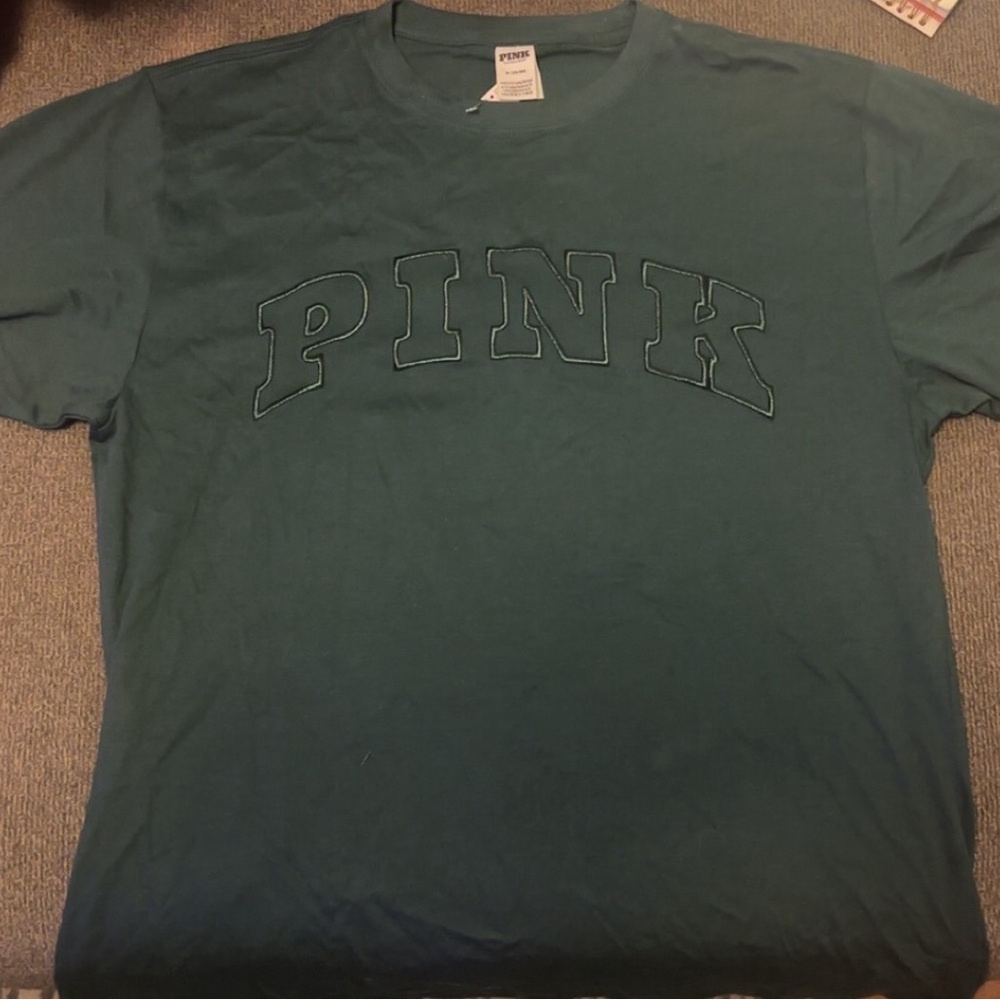 PINK Victoria's Secret Teal Green Logo Short Sleeve Tee